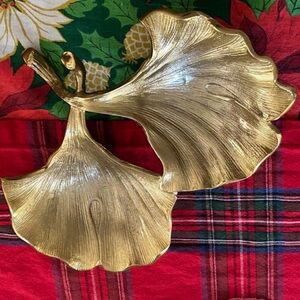 Gold Ginkgo 2 Part Dish Crafted in Gold Plate Lifelike Proportions Naturalism